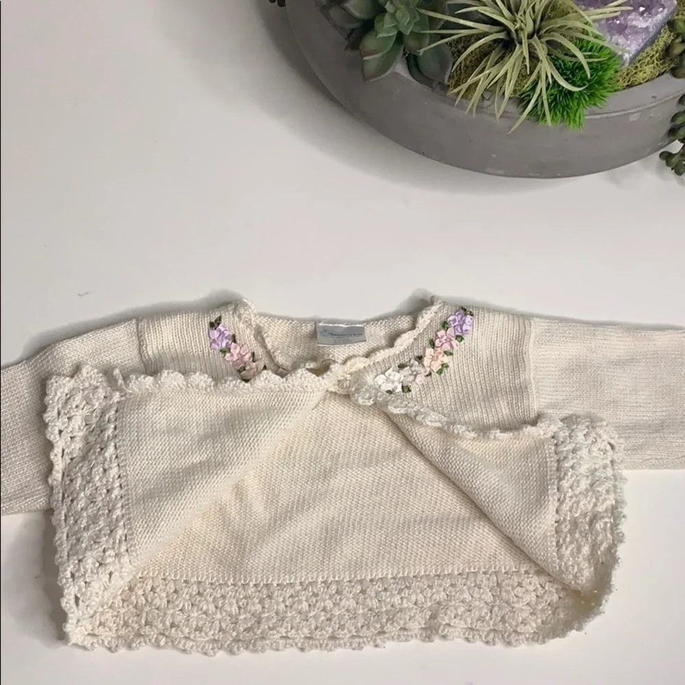 Antonella kids Ivory Knit Flower Tea Time cardigan sweater 9-12 months girls